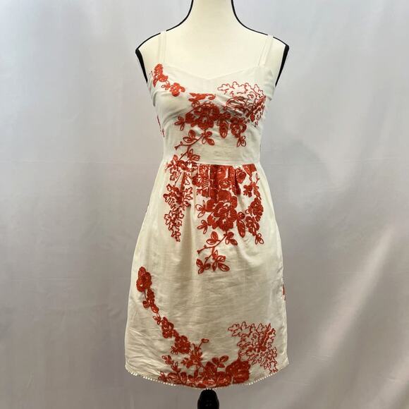 J. Crew Dresses & Skirts - J Crew spaghetti strap embroidered mini cream and orange dress sz 2